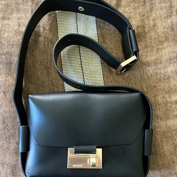 All Saints Black Leather Shoulder Bag/Waist Bag with Gold Accents - Picture 4 of 6